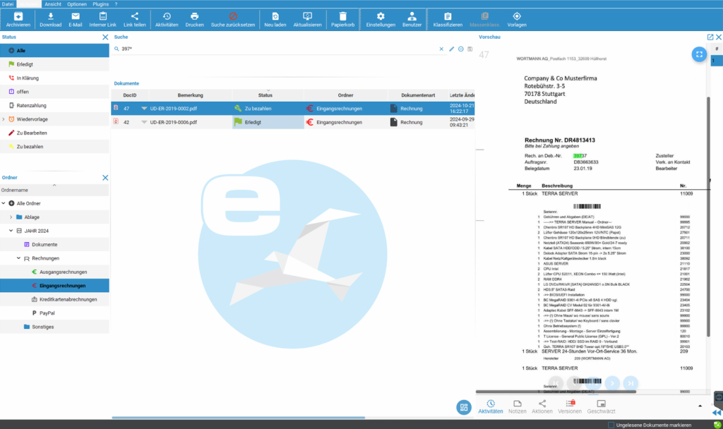 ecoDMS Vorschau einer digital archivierten Rechnung
